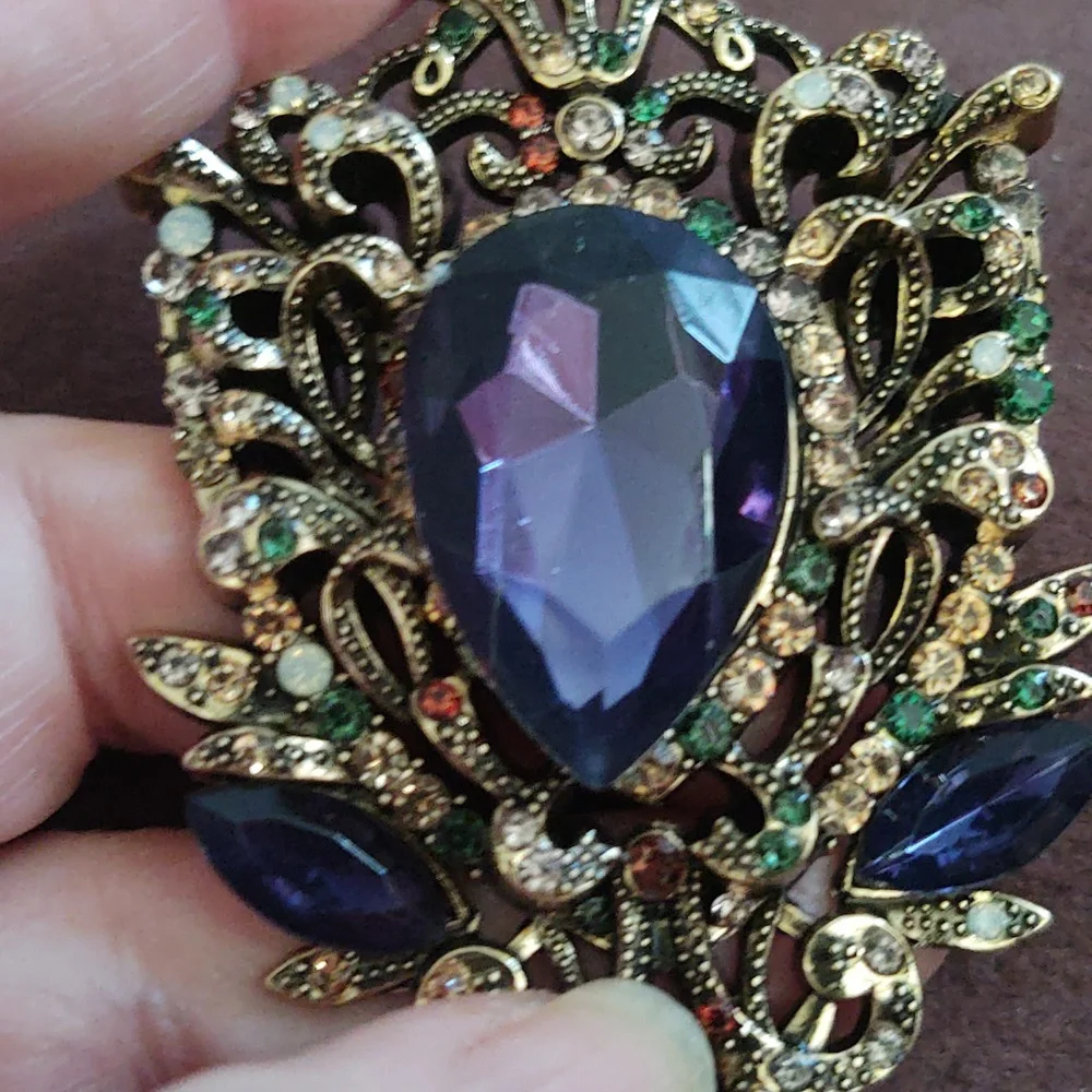 Victorian Style Blue Rhinestone Brooch